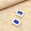 Blue Sapphire Lab-Created Gemstone Handmade 925 Solid Sterling Silver Jewelry Earrings