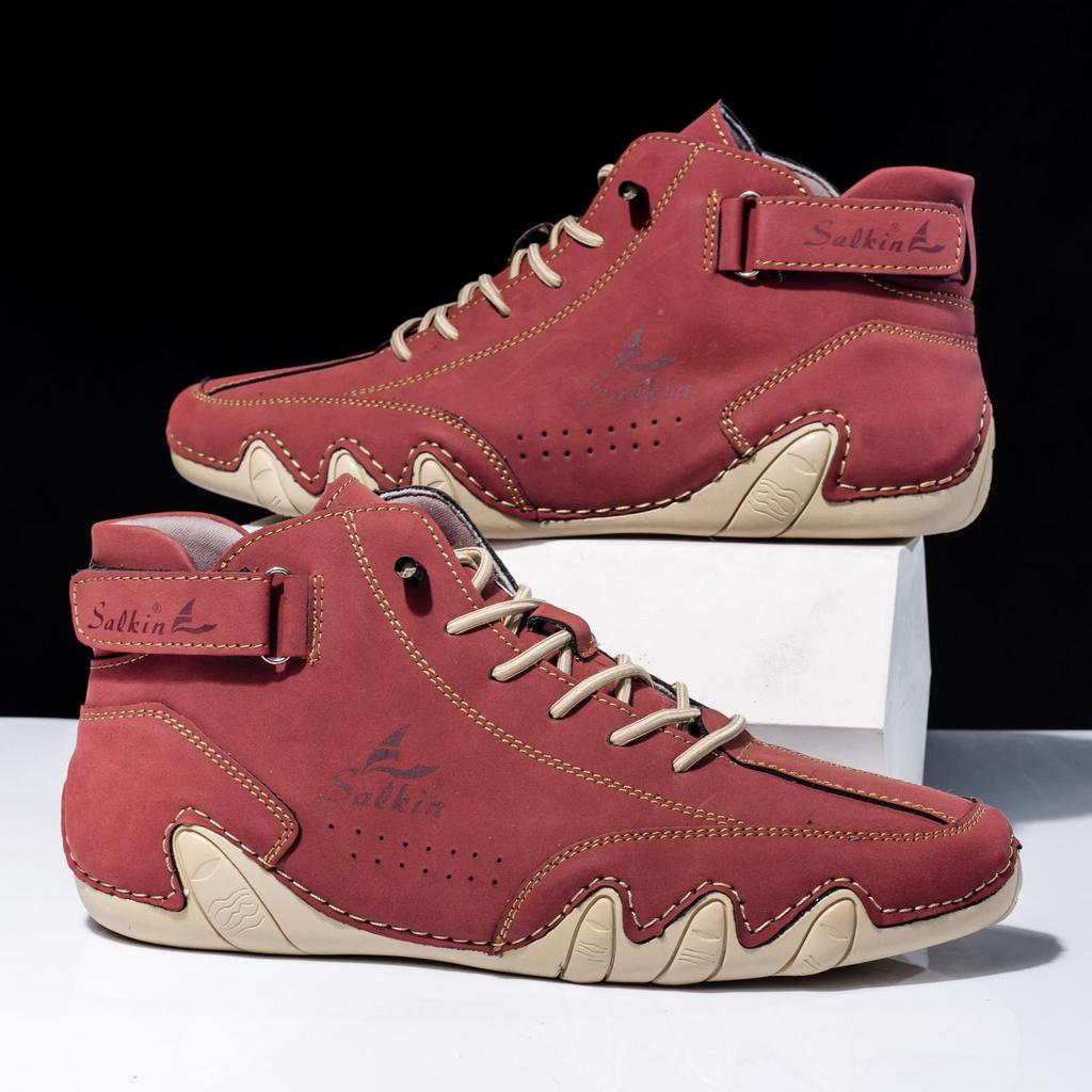 Hand-stitching Split Leather Shoes Men Loafers Comfortable Ankle Boots For Men Casual Shoes Moccasins Man Flats Shoes