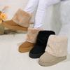 Обувь для женщин зимние женские сапоги черные с круглым носком из цельного флоксового плюша теплые на среднем каблуке водонепроницаемые повседневные зимние сапоги для женщин