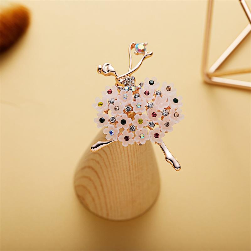 Элегантная брошь на юбке с цветочным узором для балетной девушки, высококачественная булавка для одежды со стразами из сплава