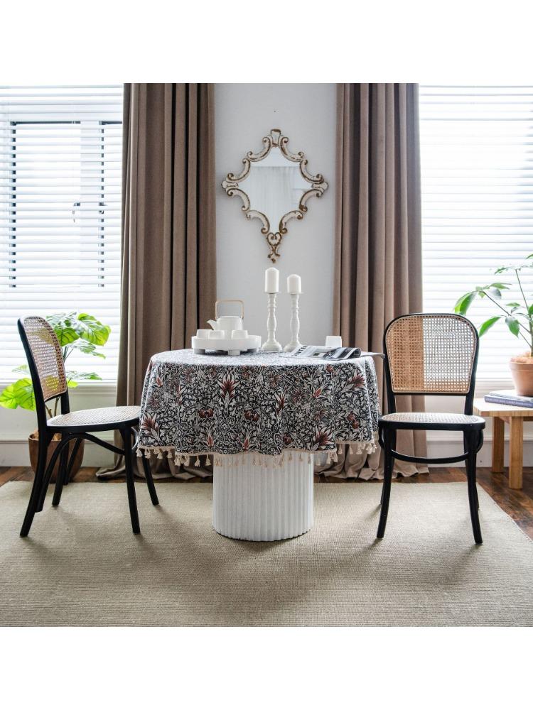 Decorative Tablecloth with Rice Base, Small Floral Print Round Green Fringe Cloth - Suitable for Holiday Dining Rooms, Living Rooms, Family Gatherings