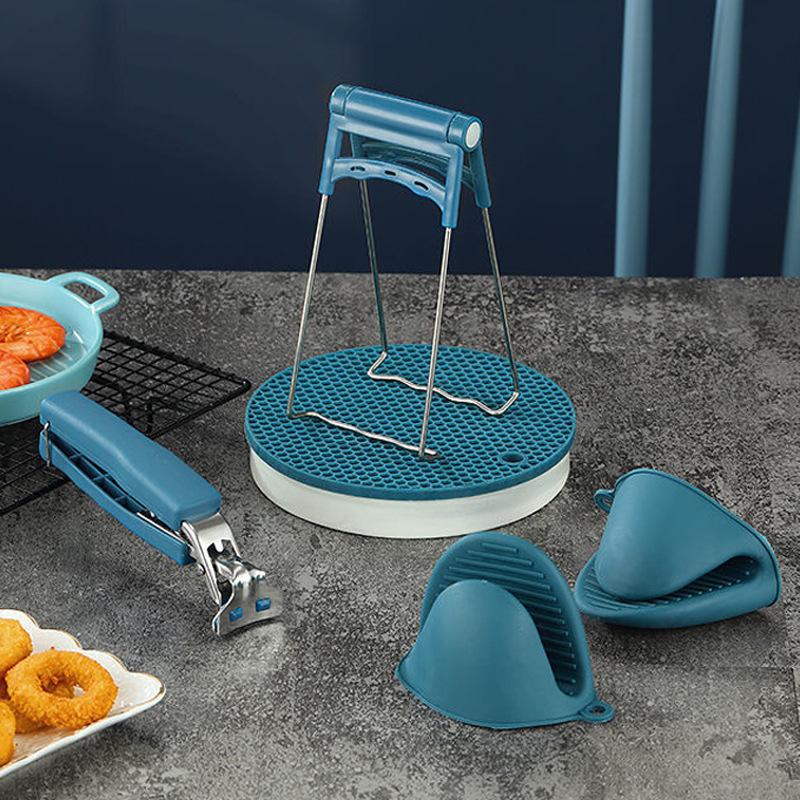 Зажим для чаши из нержавеющей стали с защитой от ожогов, нескользящий зажим для посуды, зажим для горячей посуды, силиконовые термостойкие перчатки, кухонные инструменты