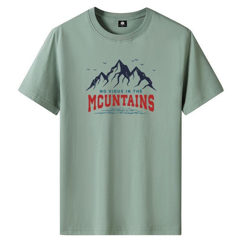 Mountain M-6XL Pure Cotton Mens Short-sleeved T-shirt Round Neck Boy Casual Tee Shirt