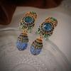 Retro Blue Rhinestone Teardrop Ear Clips: French-Style High-End Earrings for Women