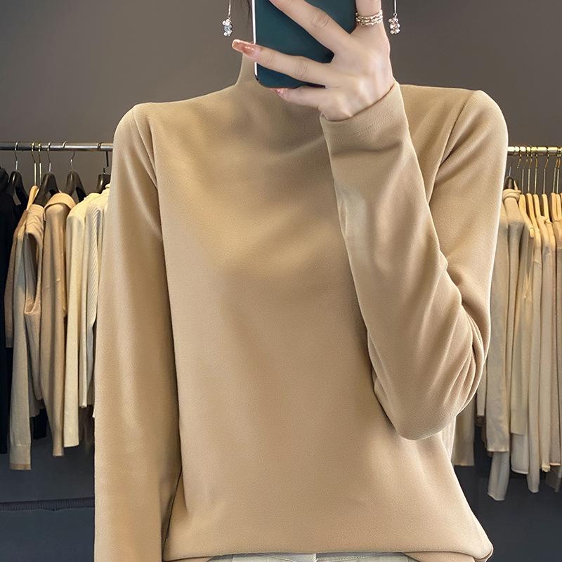 Осенне-зимняя женская узкая тонкая рубашка с высоким воротом и длинными рукавами