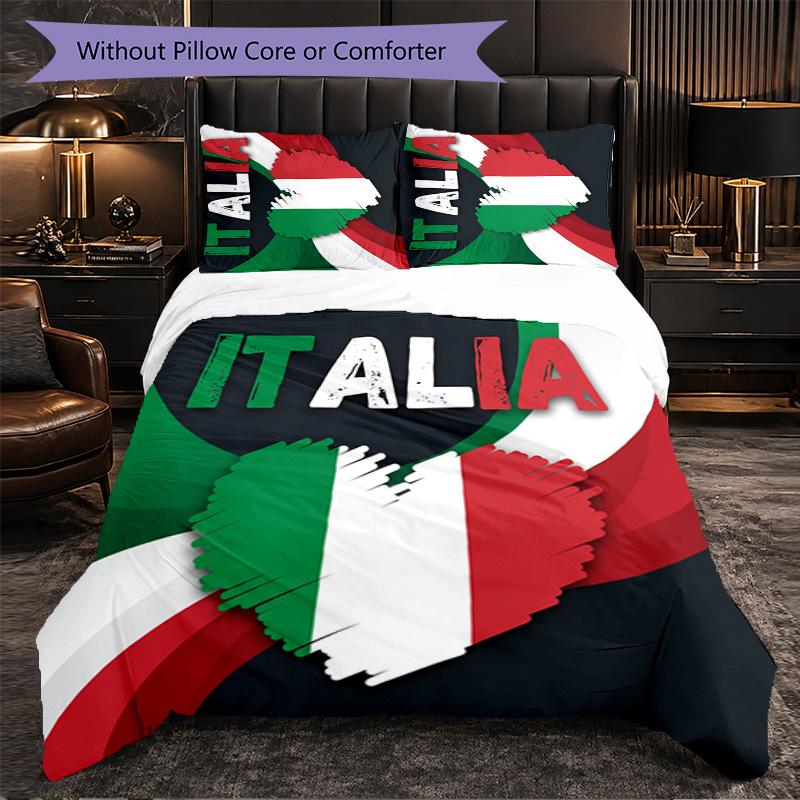 Italy Football Pattern 3 Pieces Bedding Set Soft Microfiber Duvet Cover with Pillow Cases for Bedroom