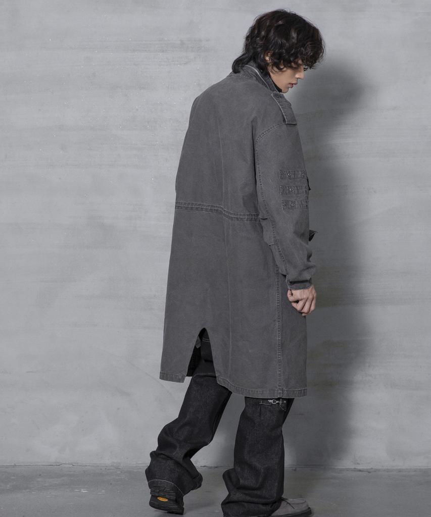 XTONZ Xj143 Military Vintage Washed Long M-65 Field Jacket (Charcoal)