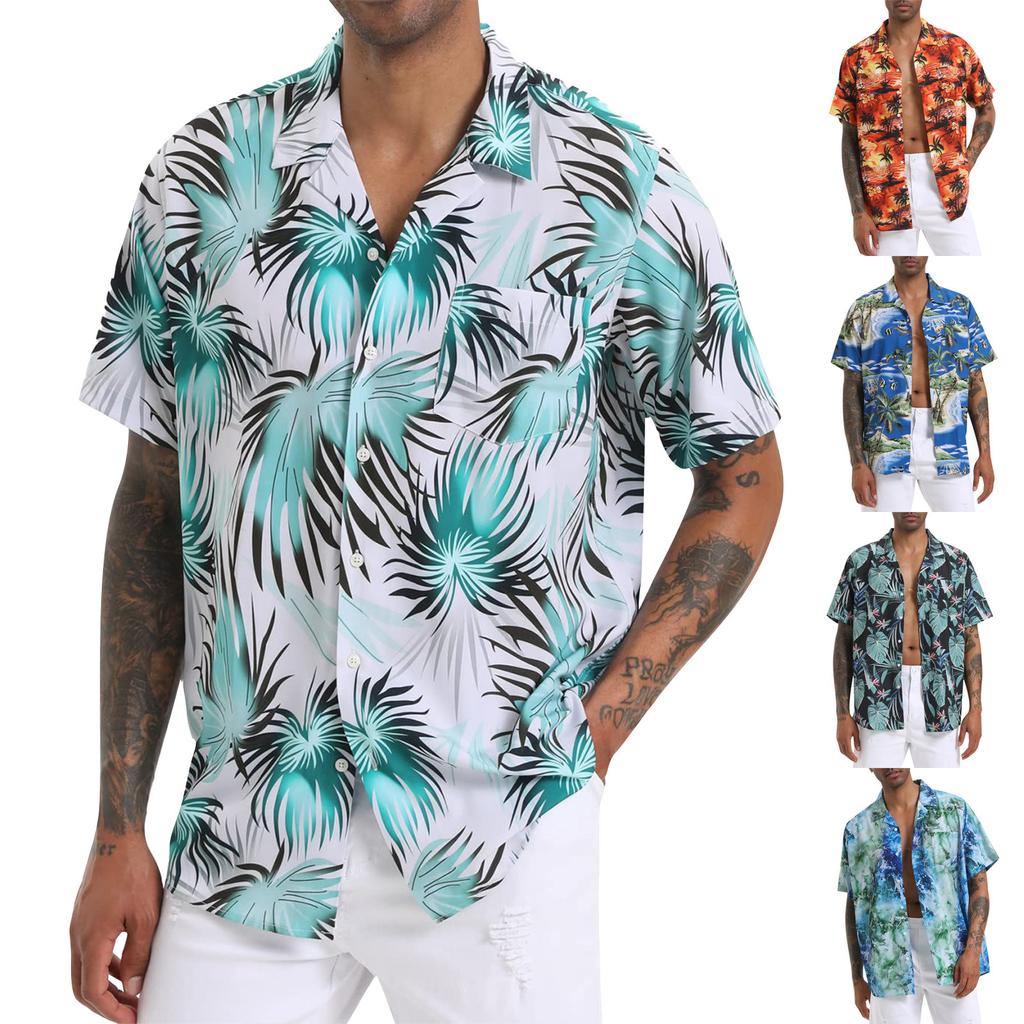 Гавайская рубашка для мужчин, мужские винтажные рубашки для боулинга на пуговицах, летняя пляжная рубашка с коротким рукавом