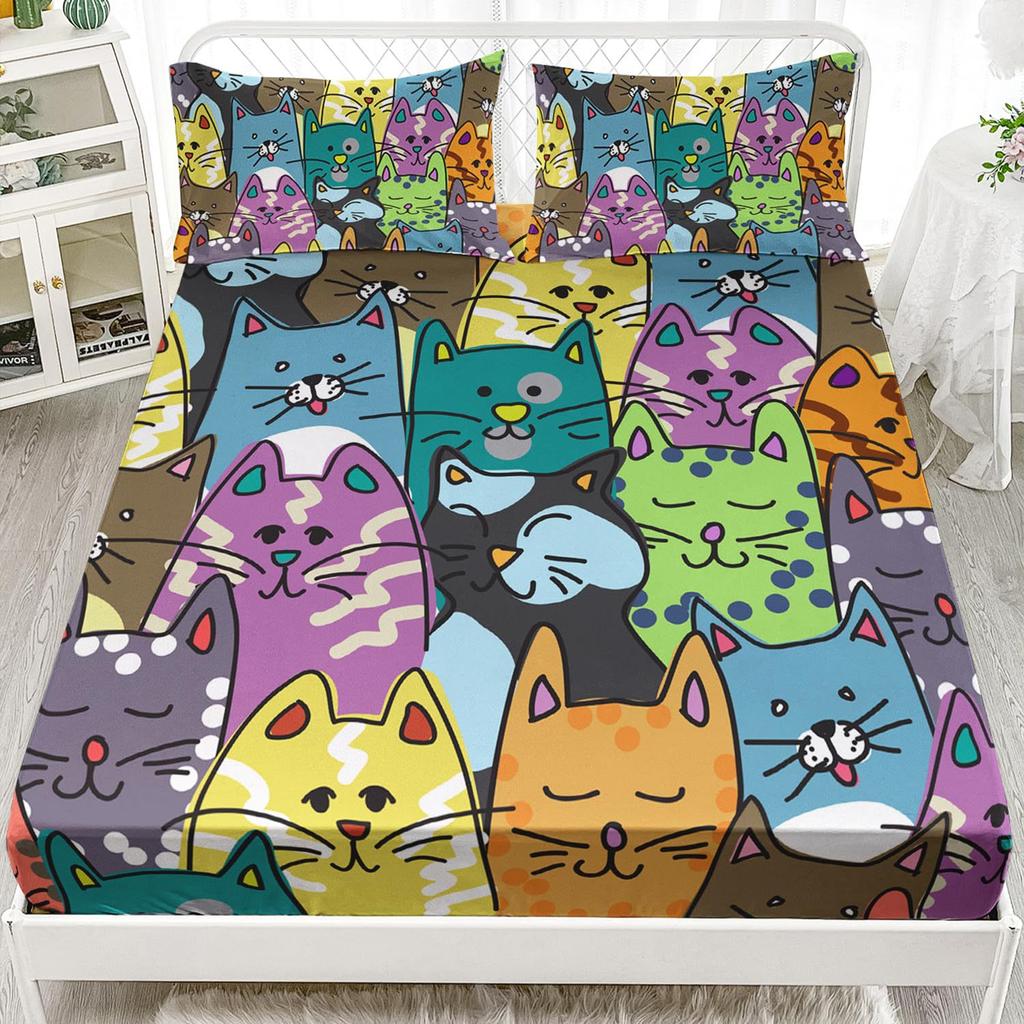 Постельное белье с мультяшным узором животных, шапка на кровать из трех частей, постельное белье с цифровой печатью, комплект из трех частей, для детей и взрослых