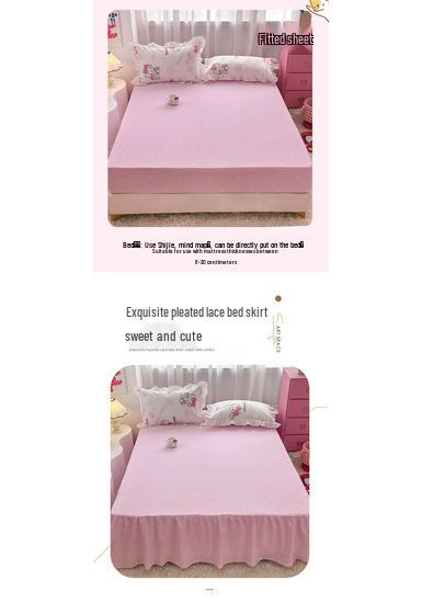Официальный хлопковый комплект постельного белья Sanrio Hello Kitty из 4 предметов - Простыня, Наволочка и Юбка для кровати для общежитий