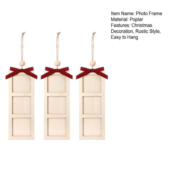 Рождественское украшение фоторамка, деревянное подвесное украшение с 6 фоторамками, фоторамка-полоска с петлей для подвешивания для декора рождественской елки