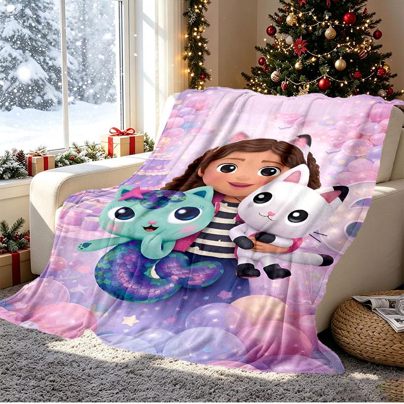 Gabby's Dollhouse Pattern Blanket for Home Decoration, Bed, Sofa, Car Travel, Camping, Suitable for All Seasons, Birthday Christmas Gift