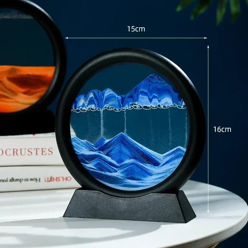 3D движущаяся песчаная художественная картина, круглое стекло, глубокий морской песчаный пейзаж, песочные часы, зыбучие пески, ремесло, текучая картина, офис, домашний декор, подарок