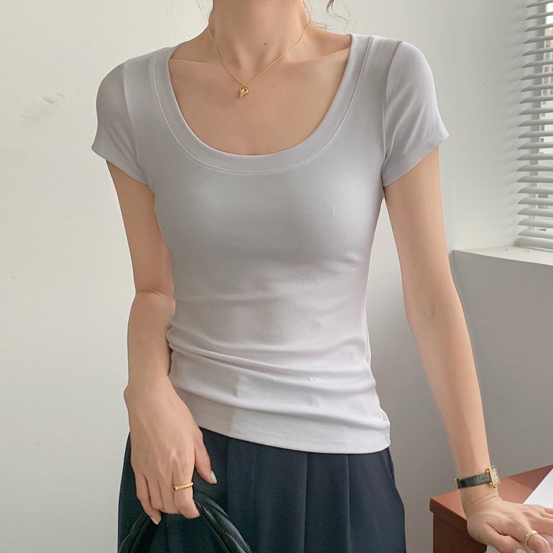 230g Pure Cotton Short-sleeved T-shirt for Women In Summer New Solid Color Round Neck Versatile Simple Base Shirt Korean Women's Clothing