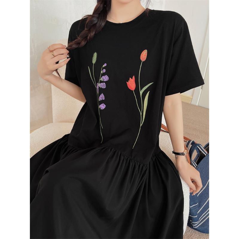 DIMANAF Женское летнее платье-рубашка больших размеров 2025 года с коротким рукавом, свободного покроя, плиссированное, длинное, свободного покроя