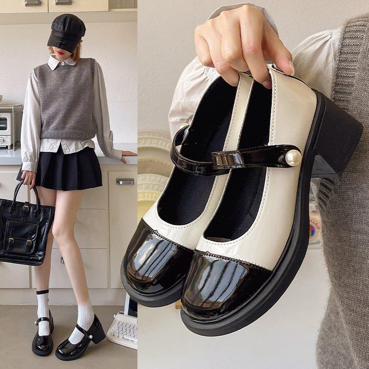 Mary Jane Shoes Female Spring Rough with Thick Bottom Inner Height Shoes Small Fragrant High Heel Muffin Shoes Single Shoes