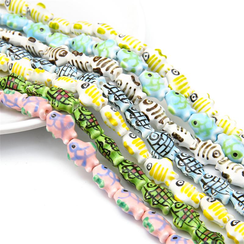 2pcs Hand-Paint Ceramic Porcelain Fish Beads Charm Loose Spacer Beads for Necklace Earring Bracelet DIY Jewelry Craft Making