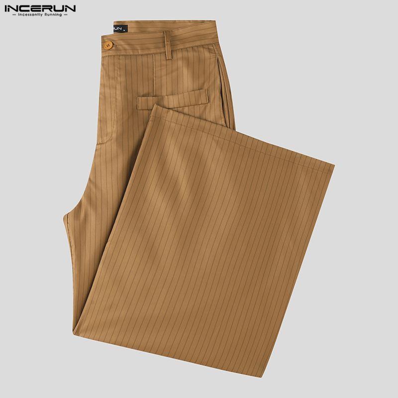 INCERUN Men Striped Sets Cutout Cropped Tops and Long Pants Trousers Casual Suits