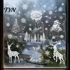 Static Window Clings 6Pcs Christmas Clings, Retro White Line Glass Sticker for Holiday Electrostatic Film Decoration, Reusable PVC Elk Santa