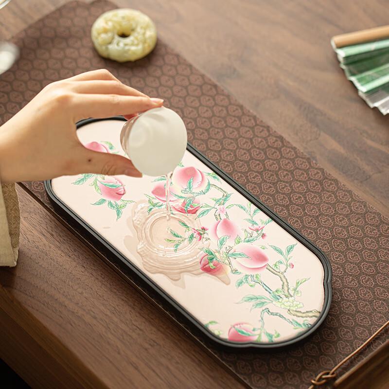 Shangqi Nine Peach Absorbent Oval Ceramic Tea Tray