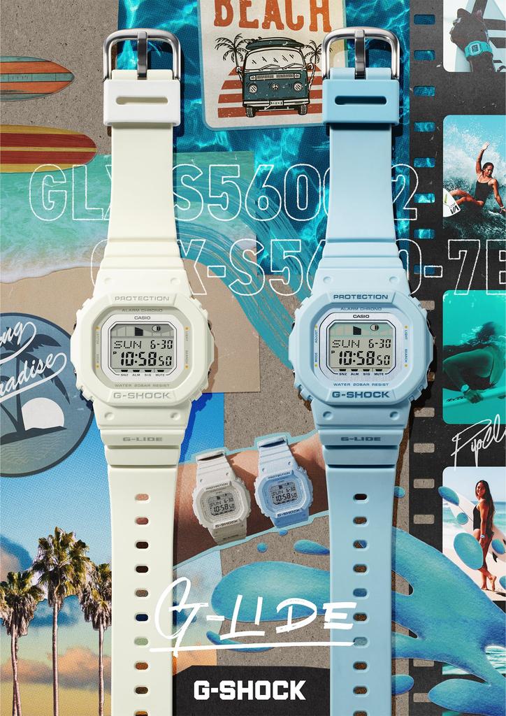 Часы Casio G-Shock G-LIDE, Сделаны из биомассового пластика, GLX -S5600-2JF / -S5600-7BJF, Женские, Белые / Светло-голубые, Оригинальный японский продукт