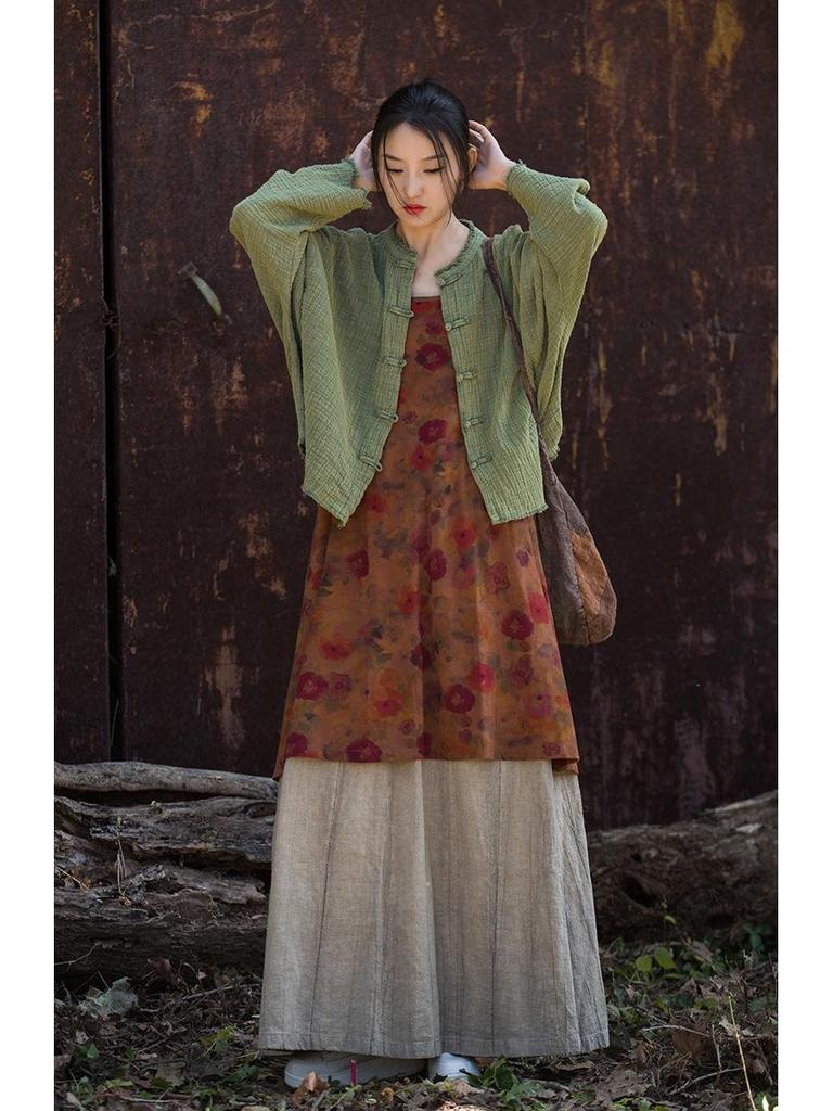 Women's Spring Cotton Linen Jacket - Wrinkled Texture, Over-dyed, Distressed, Perfect for Home, Travel, Zen Meditation