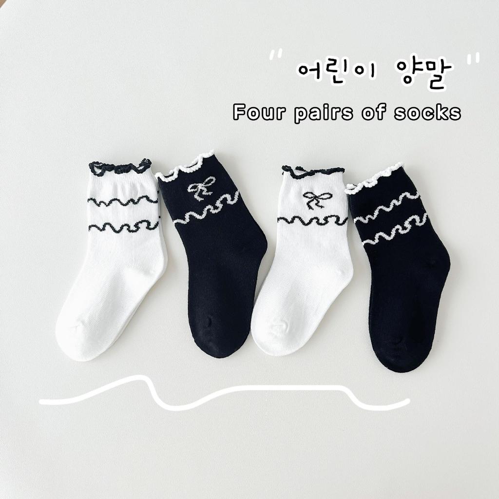 Осенние детские носки средней длины с мультяшным горошком - Универсальный корейский стиль для мальчиков и девочек