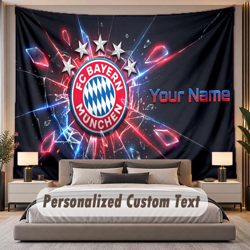 Custom Name Text Tapestry Bayern Munich Personalized Polyester Wall Tapestry For Bedroom And Room