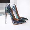 Colorful Laser Stone Patterned Shallow Toe High-heeled Shoes, Slim Heels, Elegant Banquet Women's Shoes