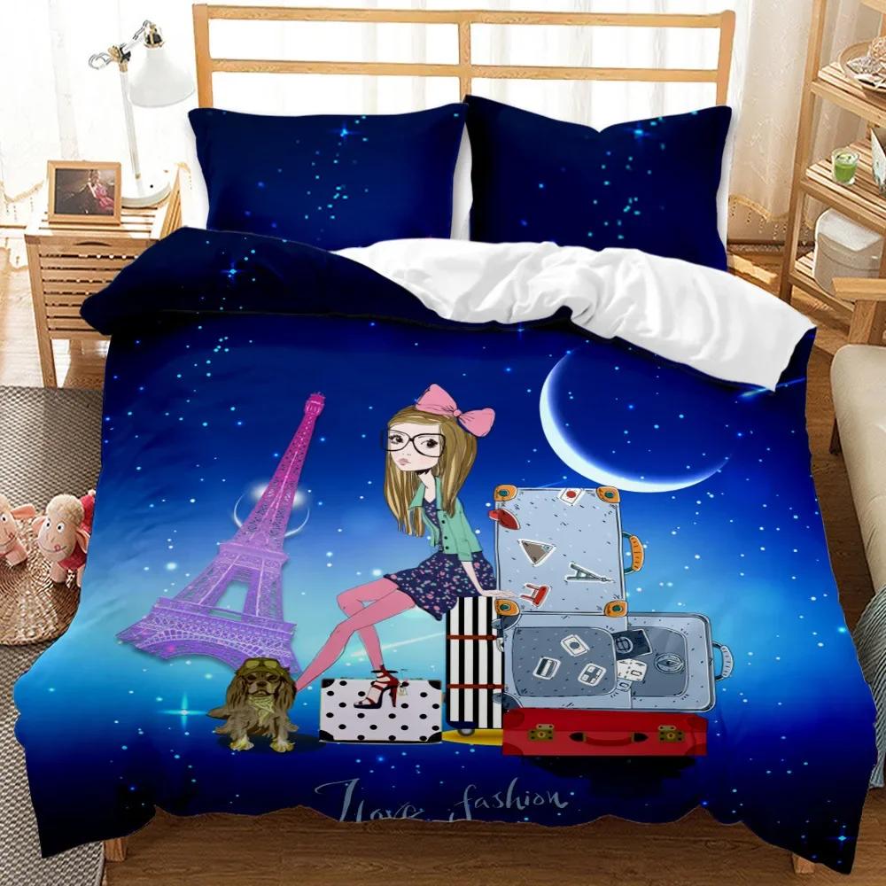 Музыкальная Девушка Современная Мода Девичий Удобный Пододеяльник Наволочка Постельный Комплект Детская Спальня Декор Домашний Текстиль