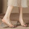 H368-2 Silver One-word High-heeled Slippers Transparent Crystal and Summer Sandals Solid Color Shoes Women