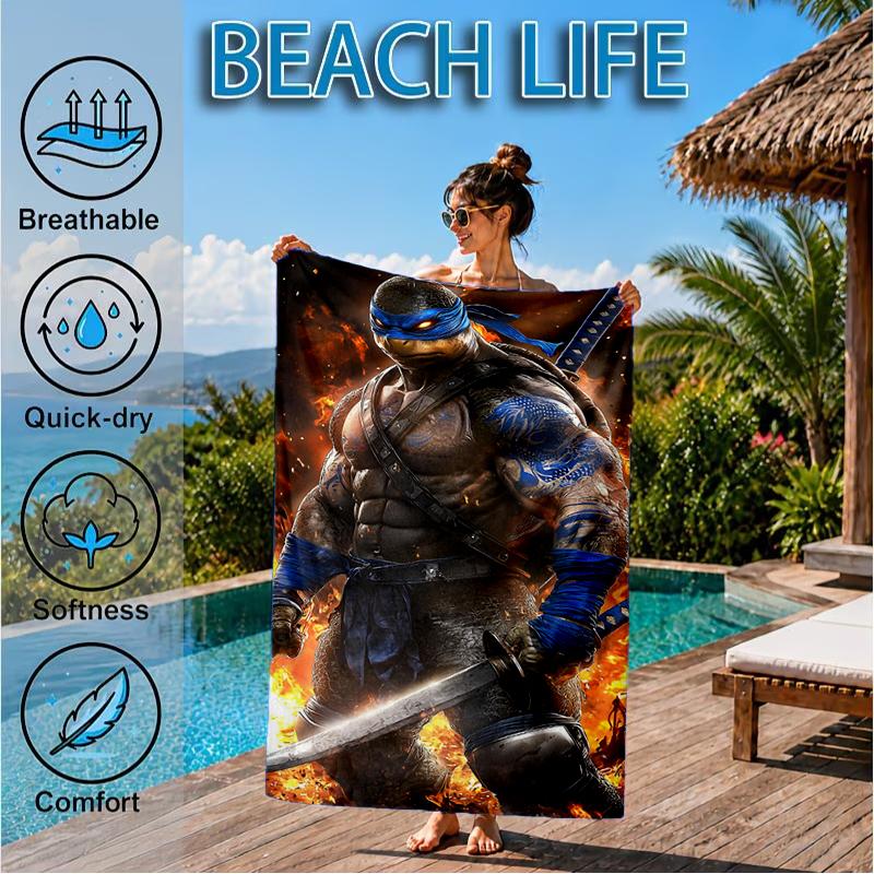 Turtle Warrior In Flames Beach Towel, Super Soft Microfiber, Perfect Gift for Her/Him, Birthday, for Pool, Beach, Travel, Decor Beach Party
