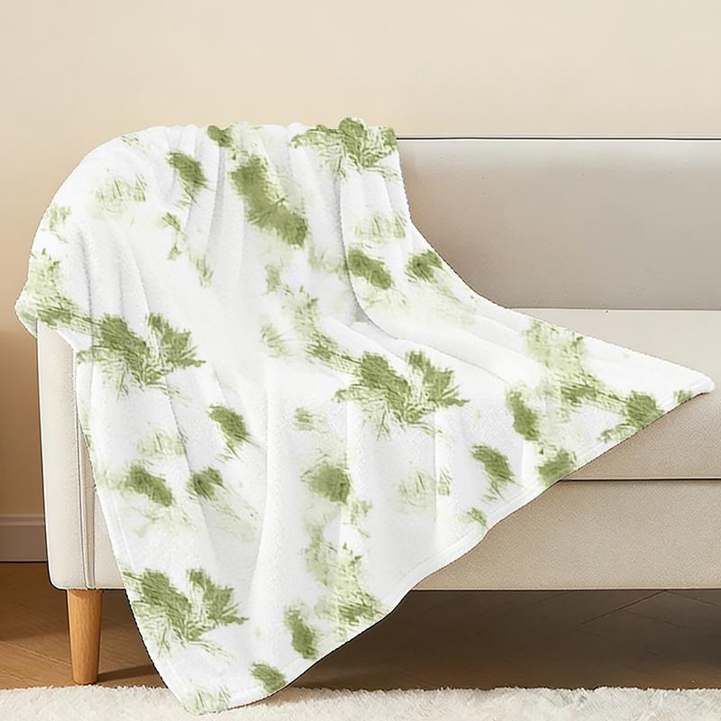 Cozy Soft Flannel Throw Blanket: Simple Fresh Green White Wash for Home Lounge, Halloween & Christmas