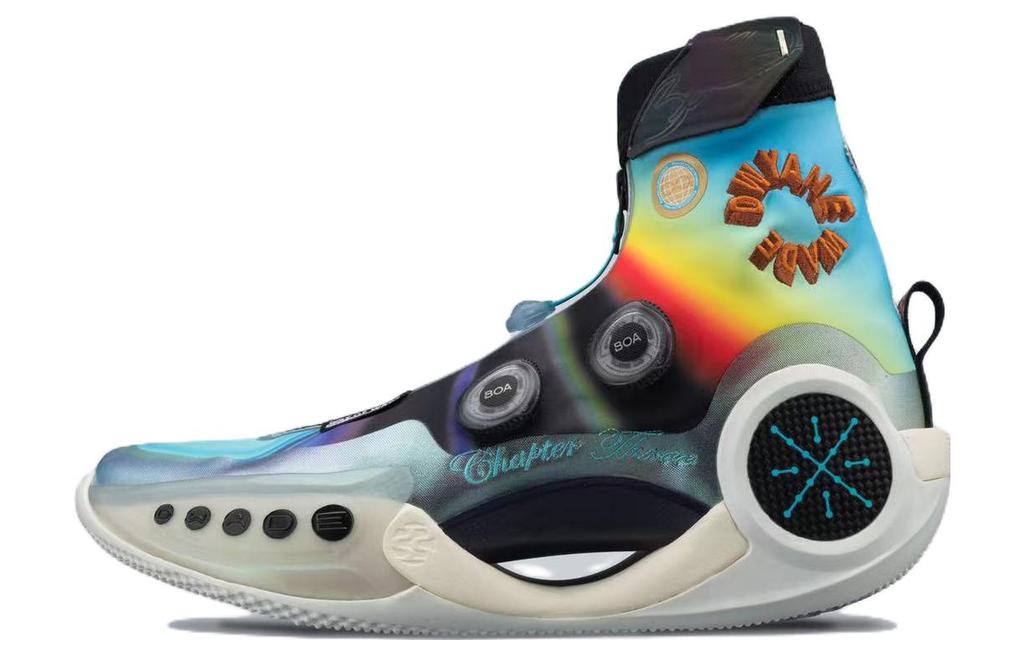 Li Ning WOW 9 Баскетбольные кроссовки Мужские Высокие Дельфиний Синий/Черный/Огненно-Красный ABER003-10