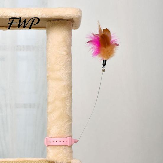 Cat Teaser Wand Collar Feather Toy Interactive Hands Free with Feathers Bell Adjustable for Indoor Kitty Solo Play