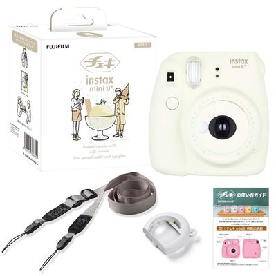 Мгновенная камера Fujifilm Instax Mini 8 Plus с объективом и оригинальным ремешком на плечо Крупный план (ваниль)