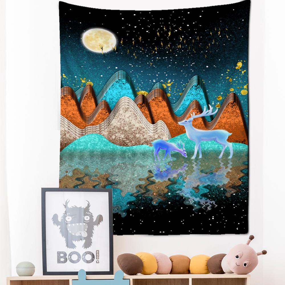 Неоновая картина, гобелен, настенный подвесной богемный стиль, Лось, кои, психоделическое колдовство, домашний декор для гостиной