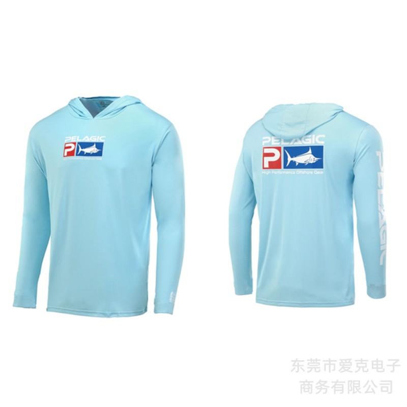 Mens Hooded Quick-Dry Fishing Shirt Outdoor Breathable Sun Protection Top Pelagic Angling Wear