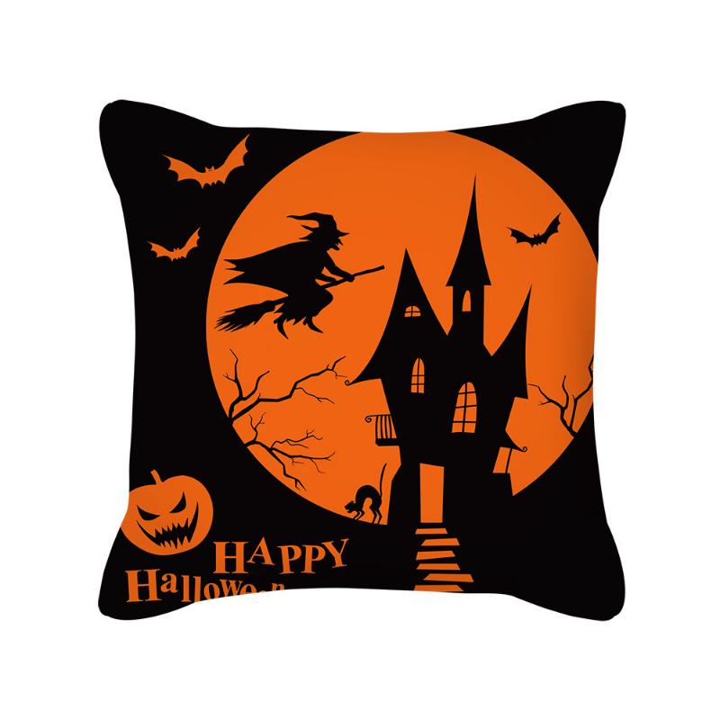 Halloween Cartoon Pumpkin Moon Bat House Decoration Pattern Pillowcase Bedroom Living Room Sofa Cinema Car Garden Pillowcase