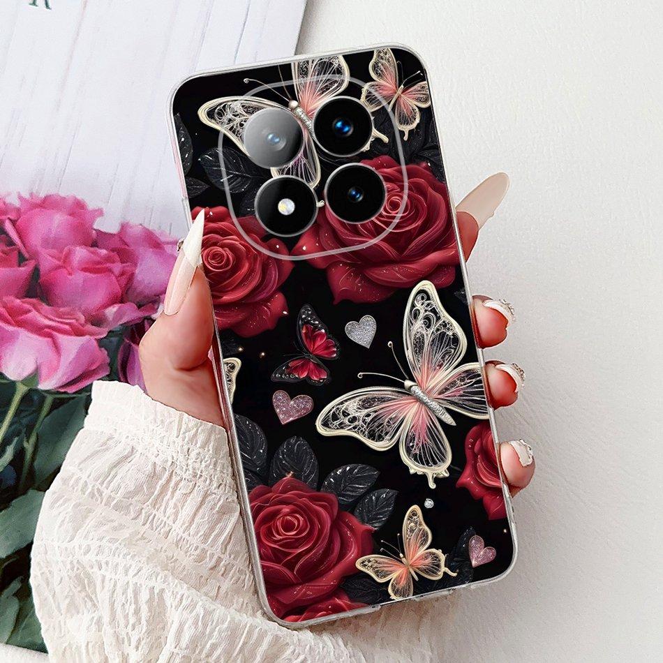 For Xiaomi Redmi Note 14 Pro+ Elegant Floral Butterfly Phone Case For Redmi Note14 Pro Plus 5G Soft Silicone TPU Cases
