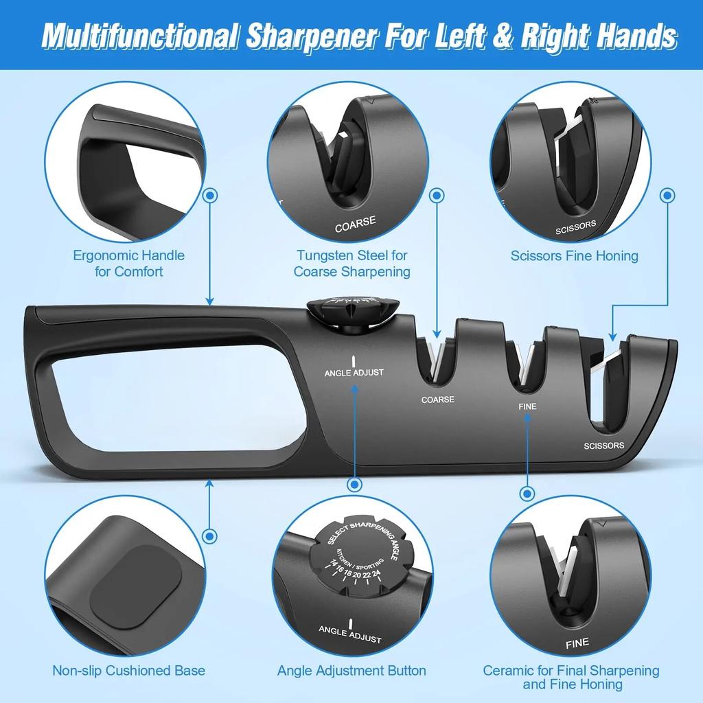 Точилка для ножей 5 в 1, кухонный шлифовальный станок с регулируемым углом, профессиональные инструменты для заточки ножей, домашний кухонный нож