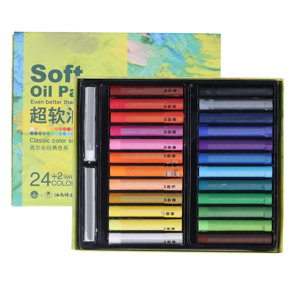 26pcs Oil Pastels 24 Colors Glossy Soft Touch Safe Reliable Practical DIY Making Coloring