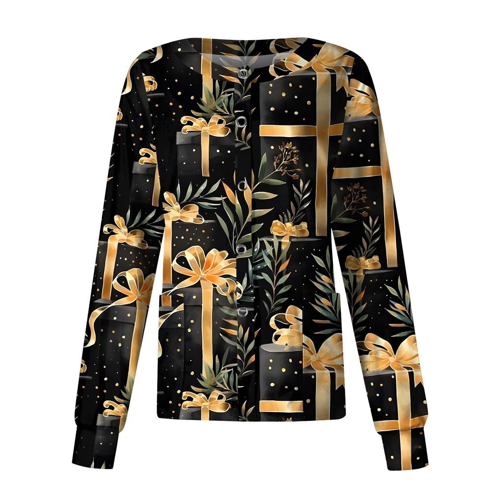 Женская повседневная модная однобортная куртка с длинным рукавом и стоячими лацканами с рождественским принтом, защитная рабочая куртка