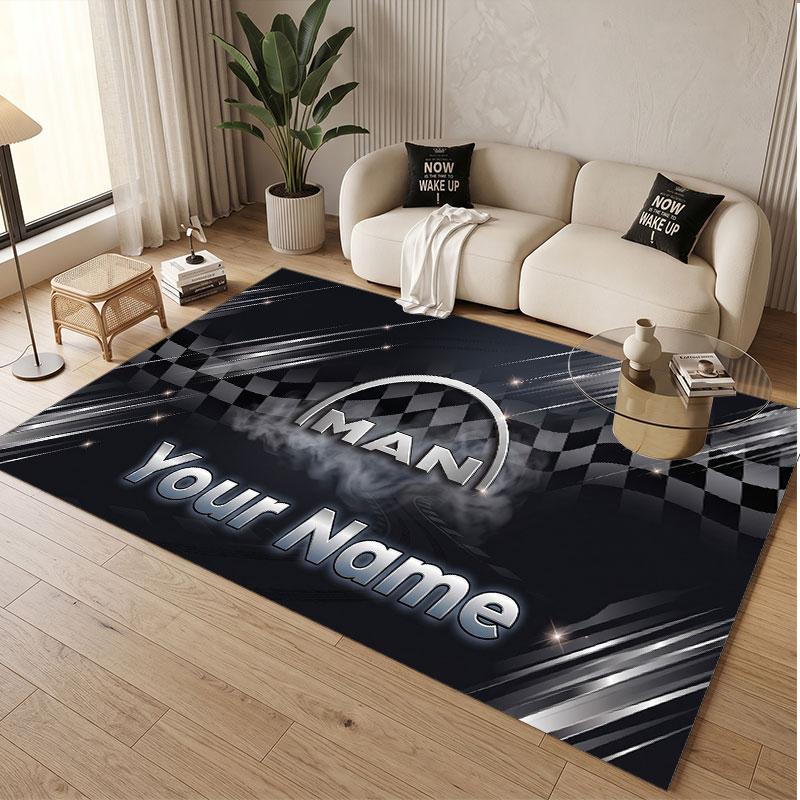 Custom Rug MAN Truck Pattern Print Name Text Soft Non‑Slip Floor Carpet for Home Indoor Decoration