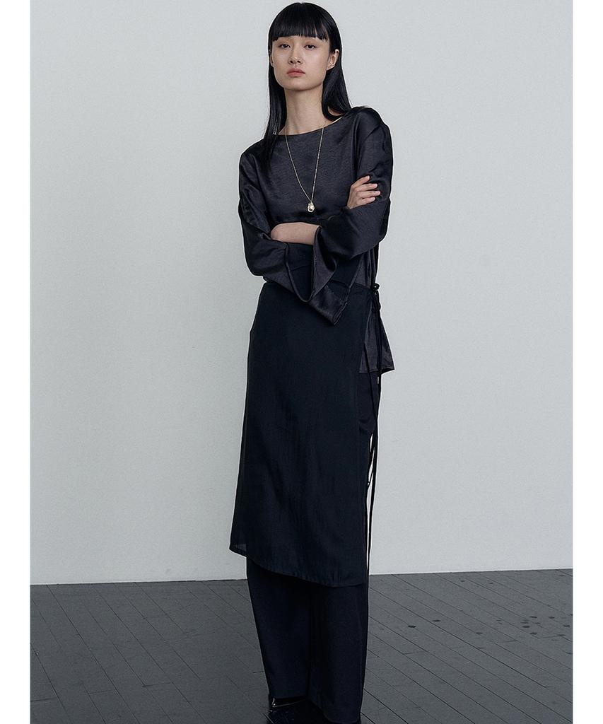 MAKE A TOAST Layered Wide Skirt Pants Black Mbefpa004Bk