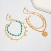 Necklace Set Turquoise Stone Necklace Golden Multi-layer Necklace Retro Jewelry Set  Girls