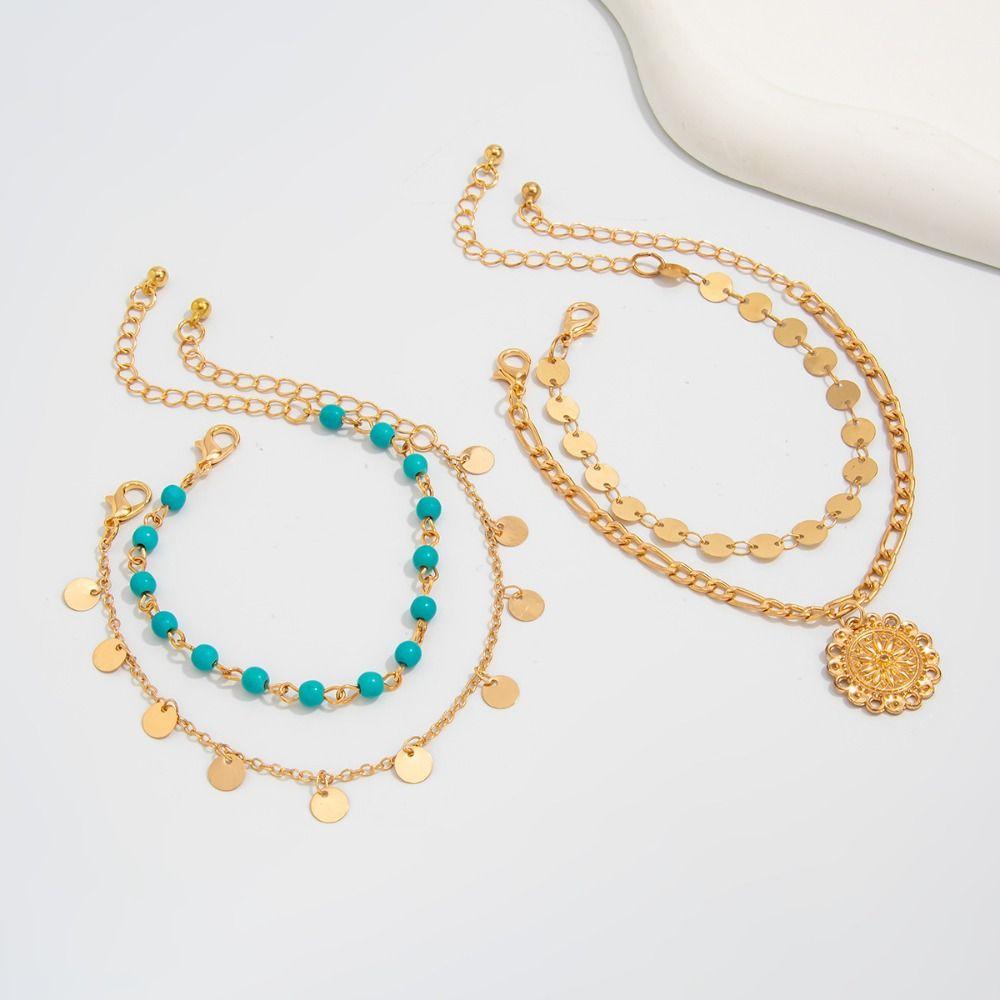 Necklace Set Turquoise Stone Necklace Golden Multi-layer Necklace Retro Jewelry Set Girls