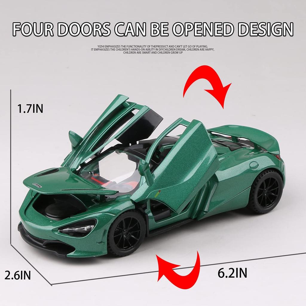 1:32-масштабная игрушечная модель автомобиля McLaren 720S, автомобиль с откатным механизмом из цинкового сплава со звуком и светом и открытой дверью кузова, игрушечный автомобиль для детей, подарок для мальчиков и девочек