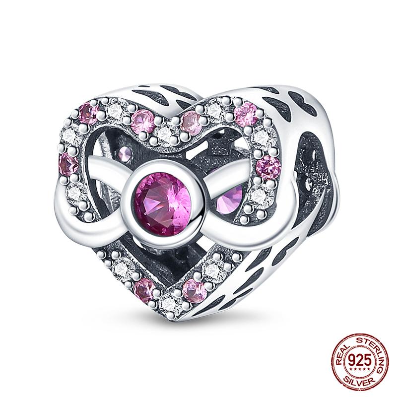 Настоящая медь Розовая серия Шармы-бусины в форме сердца Подходят для оригинальных браслетов Qikaola Сделай сам Украшения на День матери Подарок для мамы