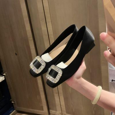 Туфли Квадратный Носок Экстравагантные Стразы Квадратная Пряжка Мелкий Вырез Повседневные Низкий Каблук Одинарные Туфли Женские
